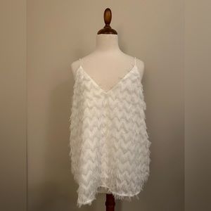 Women's White Fringe V-Neck Cami